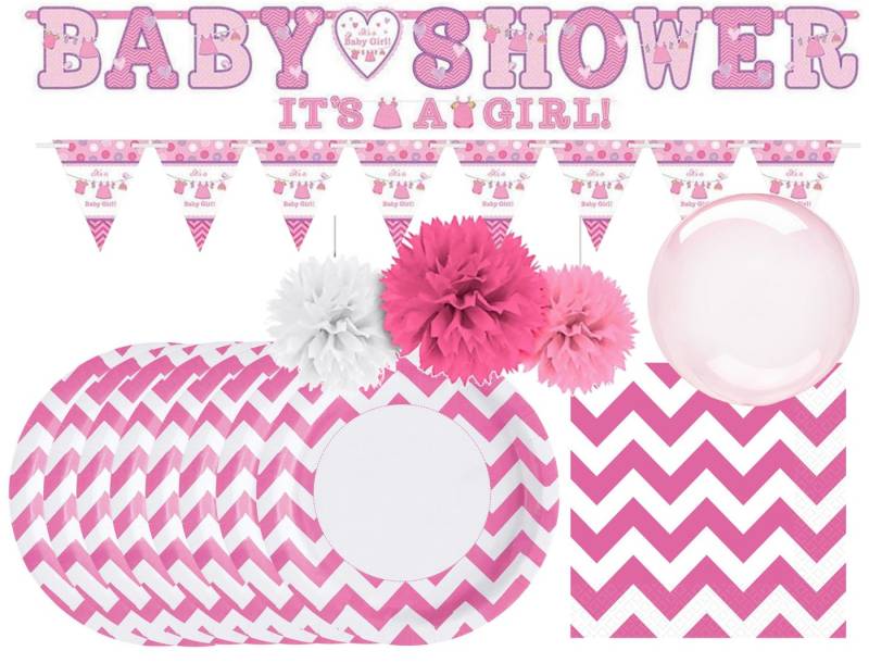 Amscan Einweggeschirr-Set Babyparty-Set - It's a Girl (35-tlg), Es ist ein Mädchen Babypinkeln Gender Reveal Party von Amscan
