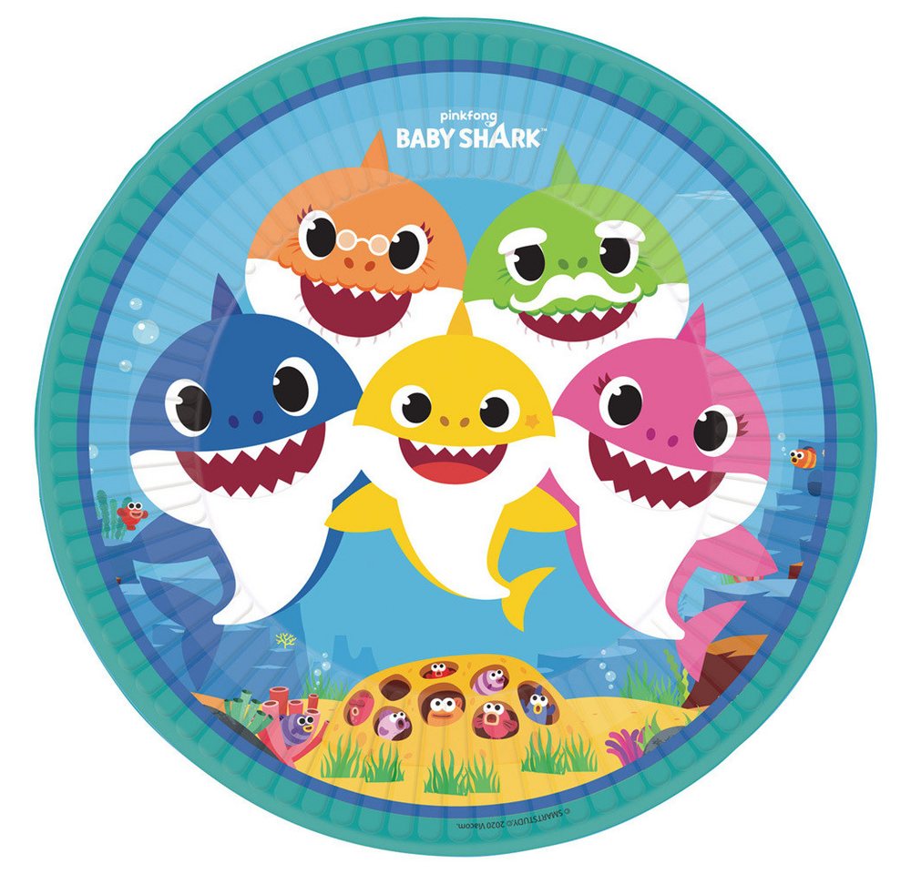Amscan Pappteller Pappteller 'Baby Shark', Ø22,8cm/8Stk. von Amscan