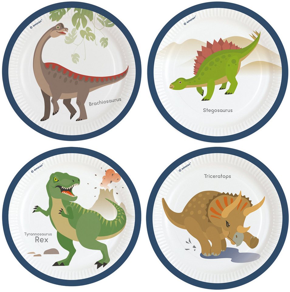Amscan Pappteller Pappteller 'Happy Dinosaurier', Ø23cm/8Stk. von Amscan