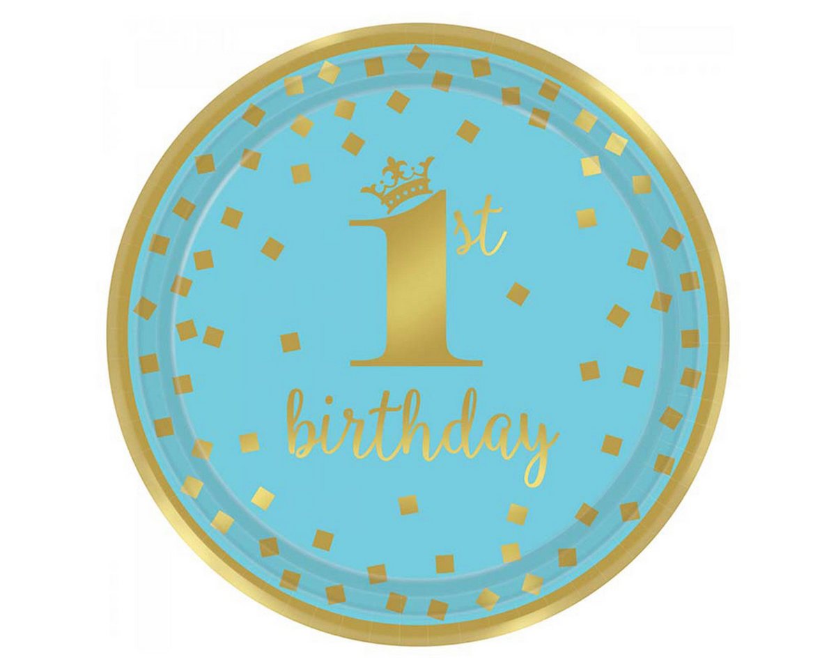 Amscan Pappteller Pappteller Happy Birthday #1 blau/gold 23cmØ/8St. von Amscan