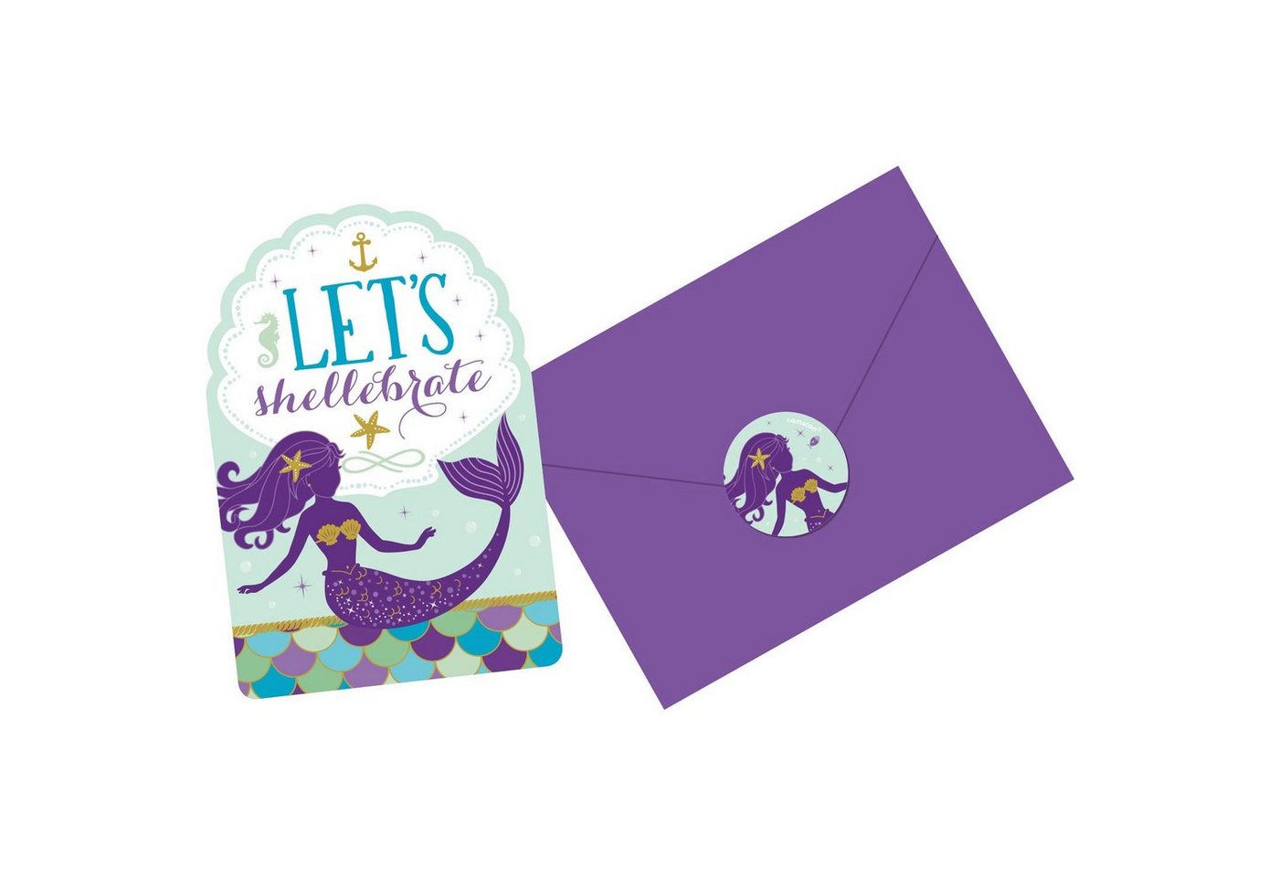 Amscan Pompon Einladungskarten & Umschläge - Mermaid Wishes - 8 von Amscan
