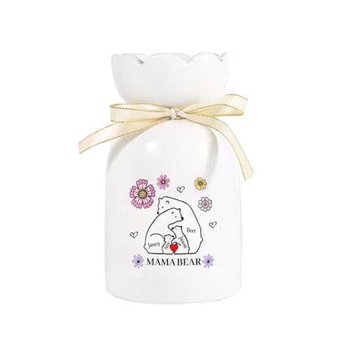 Amsgedhie Personalisierte Vase mit personalisiertem Namen/Text, Keramikvase, Muttertagsgeschenk für Mama und Oma, Familienbärenvase, weiße Keramikvase Home Decoration (Name 4, Stil 1) von Amsgedhie