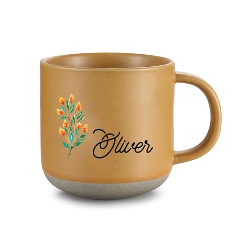 Amsgedhie kaffeetassen keramik: Personalisierte Becher Geschenke - Moderne Keramikbecher - Design Namens und Blumenbecher - Erinnerungsgeschenke für beste Freunde und Partner (Gelb, Stil 2) von Amsgedhie