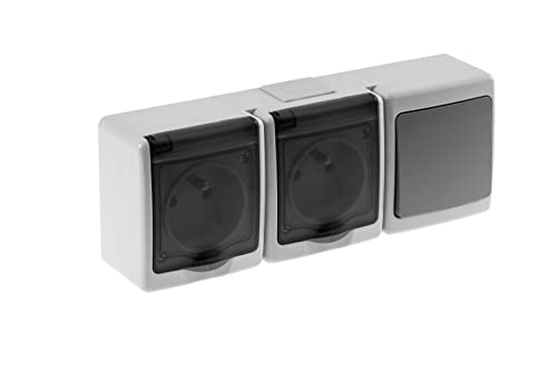 2-Fach Aufputzsteckdose mit Einzelschalter Rauchglas IP44 16A/250V Schuko Aufputz Feuchtraum Steckdose Grau 2-Fach Aufputzsteckdose mit Einzelschalter Rauchglas IP44 16A/250V Schuko Aufputz Feuchtraum Steckdose Grau von Amslight