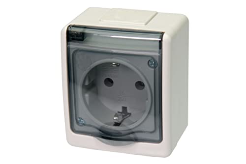 Aufputzsteckdose Rauchglas IP44 16A/250V Schuko Aufputz Feuchtraum Steckdose Weiß von Amslight