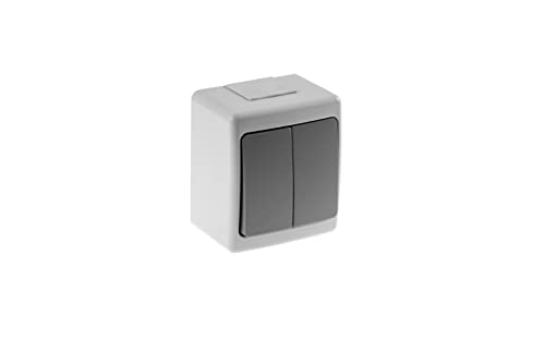 Doppel Aufputzschalter IP44 16A/250V Schuko Aufputz Feuchtraum Steckdose Grau von Amslight