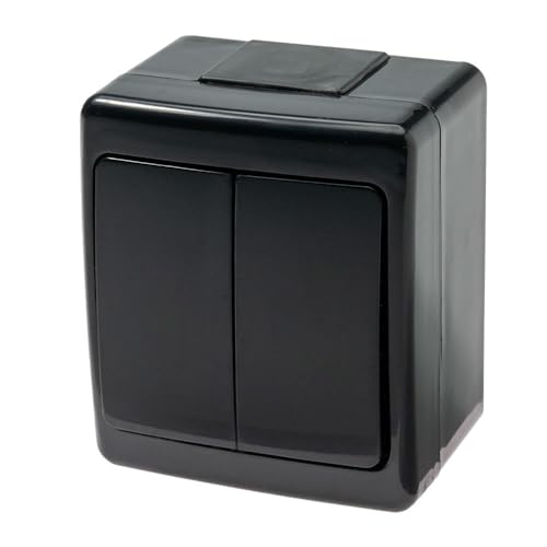 Doppel Aufputzschalter IP44 16A/250V Schuko Aufputz Feuchtraum Steckdose Schwarz von Amslight