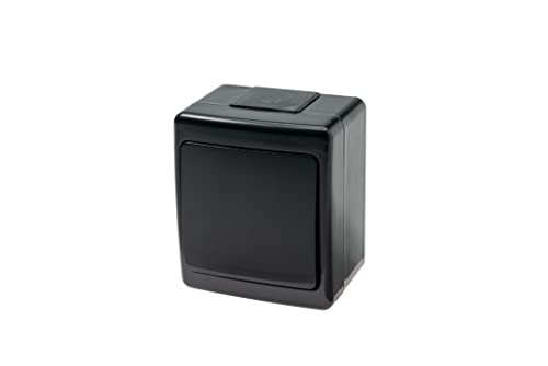 Einzel Aufputzschalter IP44 16A/250V Schuko Aufputz Feuchtraum Steckdose Schwarz von Amslight