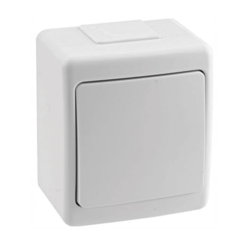 Einzel Aufputzschalter IP44 16A/250V Schuko Aufputz Feuchtraum Steckdose Weiß von Amslight