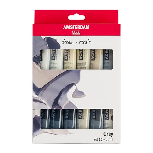 Amsterdam Standard Series Acrylfarbe Grauton-Set | weiße, graue & schwarze Farbtöne (12 x 20 ml) | monochromes schwarz-weißes Set von Amsterdam