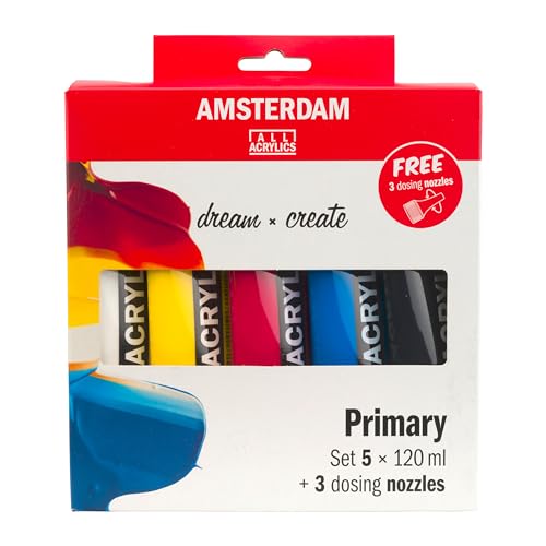 Talens AMSTERDAM Acrylfarben-Set Starter inkl. 3 Dosierspitzen 5 x 120 ml Malfarbe Farbe Acryl von Amsterdam