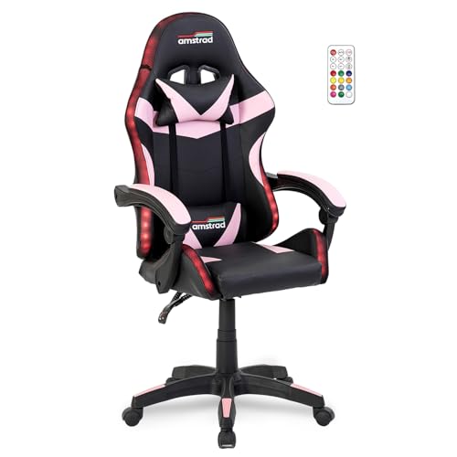 Amstrad AMS-900-LED-PINK Gamer-Sessel/Bürostuhl, Schwarz / Rosa – LED-Beleuchtung mit 366 Effekten – Fernbedienung von Amstrad