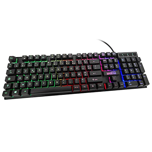 Amstrad AMS KEY008 USB Gamer Keyboard, RGB Hintergrundbeleuchtung, 12 Multimedia-Shortcuts, 104 Tasten, AZERTY von Amstrad