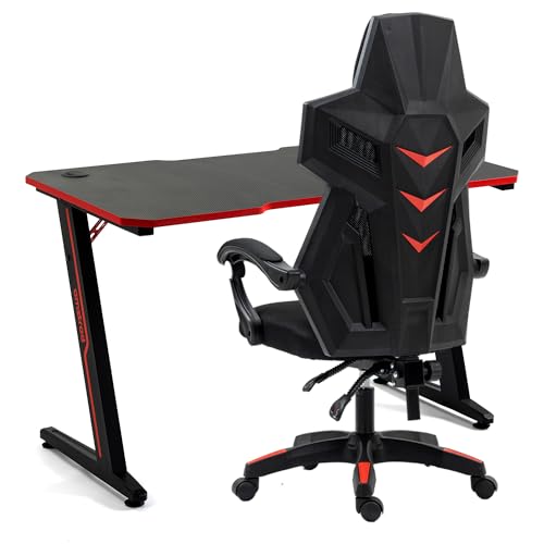 Amstrad Büro-Set DESK120Z-RED & Sessel AMS-209 Typ Mesh – Schreibtisch rot – Breite 1,20 m – Stil Carbon von Amstrad