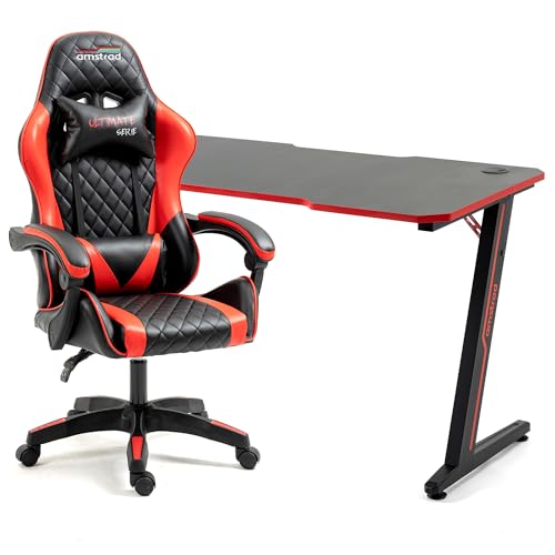 Amstrad Büro-Set DESK120Z-RED & Sessel Ultimate-Red – Finish Orange – Breite 1,20 m – Carbon-Stil von Amstrad