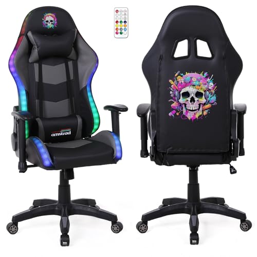 Amstrad Gaming-Sessel Elite-LED-Acid – Schwarz und Grau – LED-Beleuchtung mit 576 Effekten – Fernbedienung – Armlehne 2D Amstrad Gaming-Sessel Elite-LED-Acid – Schwarz und Grau – LED-Beleuchtung mit 576 Effekten – Fernbedienung – Armlehne 2D von Amstrad