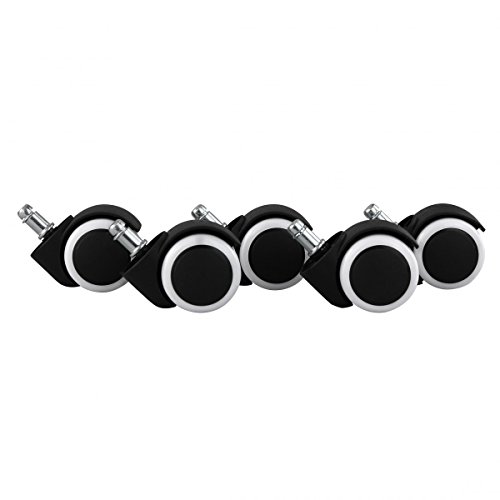 AMSTYLE Hartbodenrollen 5er Set gebremste Rollen für Bürostuhl Schwarz/Weiß Stift 11mm/Durchmesser 50mm Parkettrollen für Parkett Laminat Linoleum Drehstuhlrollen Stuhlrollen für Harte Böden von AMSTYLE