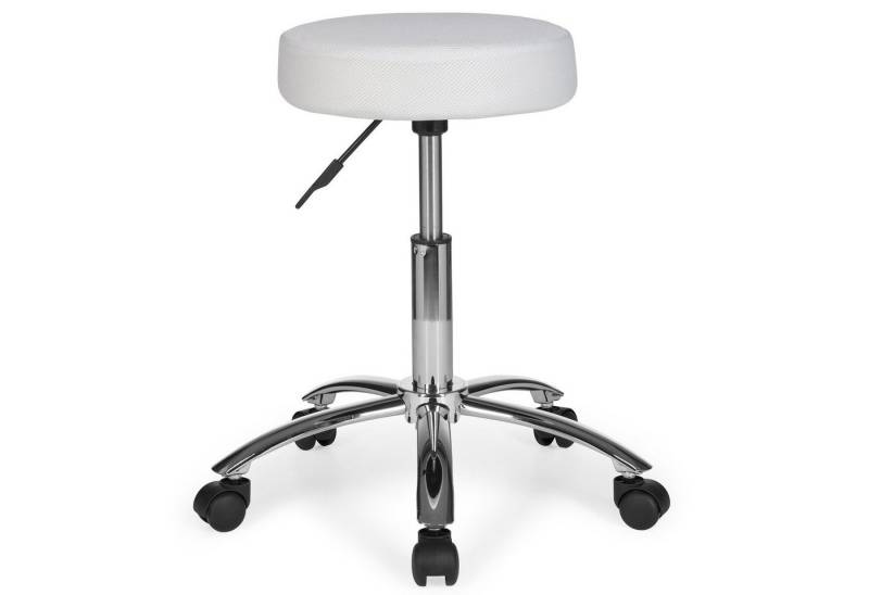 Amstyle Arbeitshocker Hocker Design Arbeitshocker Stoffbezug Weiß Sitzhocker mit Rollen (Rollhocker gepolstert ohne Lehne), Rollhocker gepolstert ohne Lehne XL von Amstyle