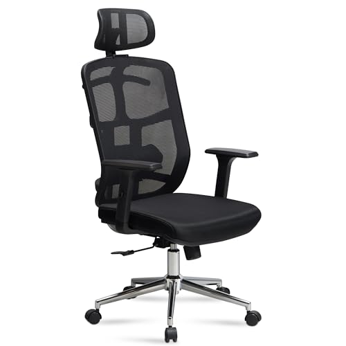 AMSTYLE Bürostuhl Schwarz Mesh-Bezug Schreibtischstuhl bis 120 kg mit Kopfstütze, Drehstuhl höhenverstellbar mit Lendenwirbelstütze, Stoff-Schreibtischsessel ergonomisch mit Wippfunktion von AMSTYLE