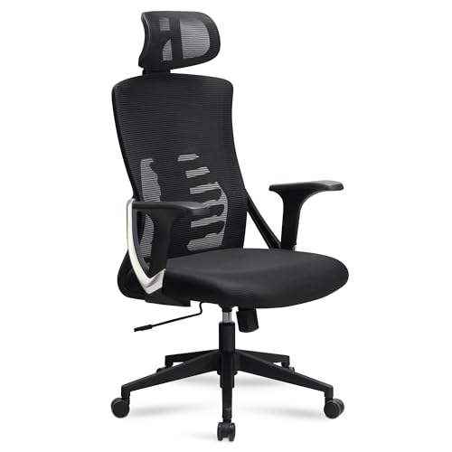 AMSTYLE Bürostuhl Schwarz Mesh-Bezug Schreibtischstuhl bis 120 kg mit Kopfstütze, Drehstuhl höhenverstellbar mit Lendenwirbelstütze, Stoff-Schreibtischsessel ergonomisch mit Wippfunktion von AMSTYLE