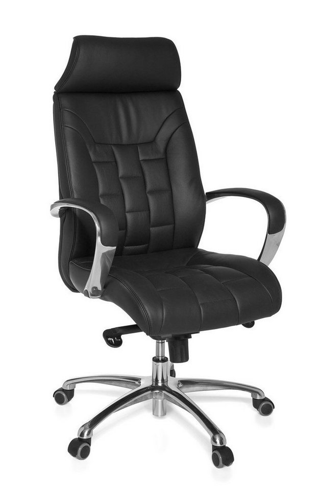 Amstyle Chefsessel Bürostuhl Echtleder schwarz bis 120kg Schreibtischstuhl Wippfunktion (Chefsessel Armlehnen Drehstuhl), Chefsessel Armlehnen Drehstuhl von Amstyle