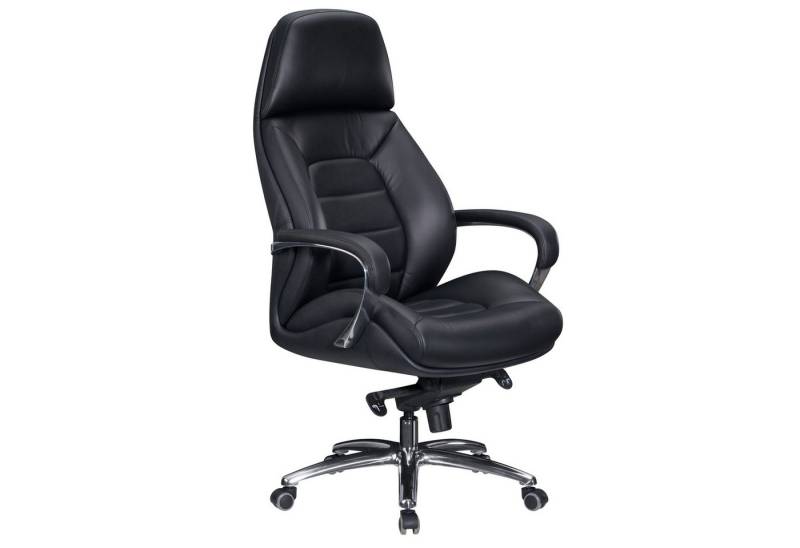 Amstyle Schreibtischstuhl SPM1.435 (Echtleder Schwarz, Chefsessel bis 120 kg), Bürostuhl höhenverstellbar, Drehstuhl Wippfunktion von Amstyle