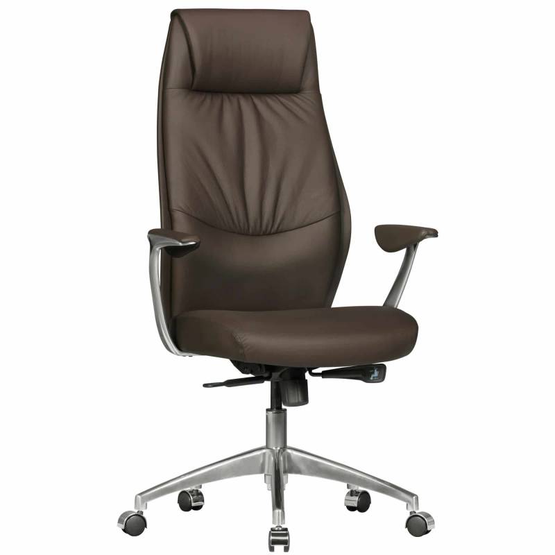 Bürostuhl Echtleder Braun Schreibtischstuhl X-XL 120 kg Synchronmechanik Chefsessel Kopfstütze hoch von Amstyle