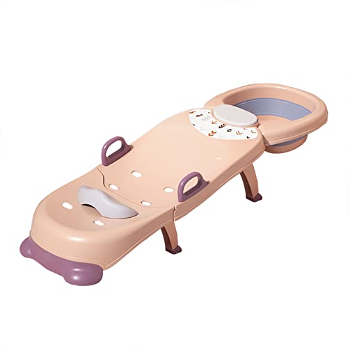 Haarwaschstuhl für Kinder, Shampoo-Bett zu Hause für Kinder, Kleinkinder, Faltbarer Baby-Shampoo-Dusch-Salon-Stuhl mit Waschbecken, Handlauf (Rosa) von Amtang