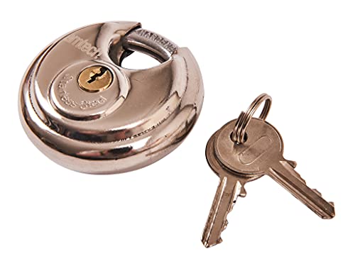 Am-Tech W4150 60 mm Scheiben-Vorhängeschloss Robuste und korrosionsbeständige Edelstahlkonstruktion mit 2 Schlüsseln, Silber von Am-Tech
