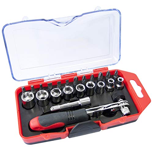 Am-Tech L1955 Offset Ratchet Handle, Bit und Socket Set, 23 Stück von Am-Tech