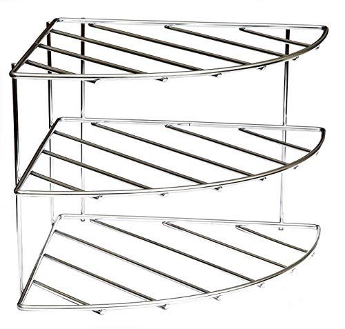 Amtido Eckregal 3 Fächer, Gitterregal, Schrank-Organizer für Küche, Badezimmer, Metallregal, Chrome von Amtido