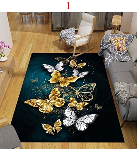 Amtoolate Teppich Kurzflor 200x300 cm Teppich, Teppich fürs Kinderzimmer, Schlafzimmer, Arbeitszimmer, Büro, Flur und Küche - Kurzflor Teppich Dunkelgrüner Gelber Tierschmetterling von Amtoolate