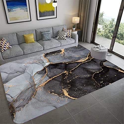 Amtoolate Teppich Wohnzimmer Schlafzimmer 200x300 cm Modern Gamer Teenager Kind Junge Wohnzimmer Teppich rutschfeste Dekoration Carpets Flanell Teppiche Grau Schwarz Gold Marmor Textur von Amtoolate