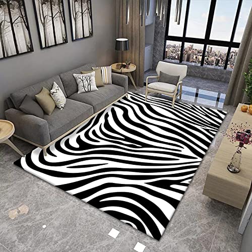Flauschig Teppich 80x150 cm Schlafzimmer Teppich Flauschiger Groß Super Weich Teppiche Shaggy Anti-Rutsch Moderner Läufer Teppich Weiße Schwarze Abstrakte Zebra Beschaffenheit von Amtoolate