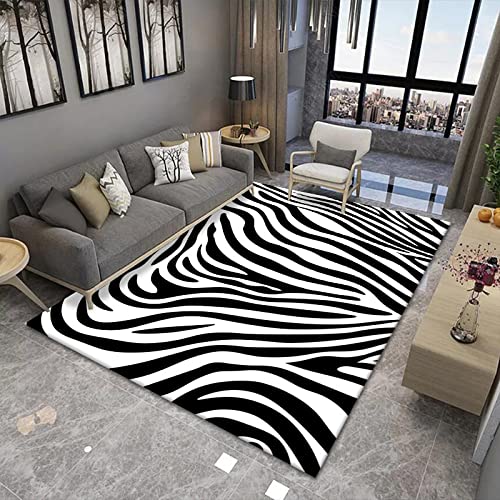 Teppich Wohnzimmer Kurzflor 120x170 cm rutschfest Wohnzimmer Teppiche, Flauschiger Weicher Schlafzimmer Teppich, Für-Shaggy Kinderteppiche Weiße Schwarze Abstrakte Zebra Beschaffenheit von Amtoolate