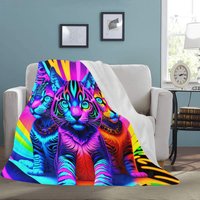Ultra-Weiche Microfleece-Decke Furry Therian Psychedelisch Bunt Katze Löwe Tagesdecke Bettdecke Stranddecke von Amunthet