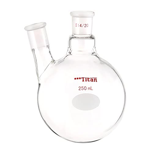 Amur Leopard Rundkolben 2 Hals Glaskolben Zweihals Kolben Kugelkolben aus Borosilikatglas Glas Flasche für Labor, Mittelgelenke 14/20, Seitengelenke 14/20, 250ml, Transparent von Amur Leopard