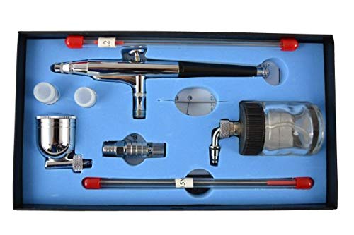 Airbrush-Pistole für AIRBRUSH KOMPRESSOR SET UNIVERSAL-AIRBRUSH-PISTOLE DOUBLE-ACTION 134s inkl. 0,2/0,3/0,5-Düsen+Nadeln, OPTIMAL zur Entfaltung kreativer Möglichkeiten und Kennenlernen von AMUR