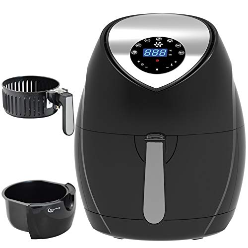 FRITTEUSE OHNE FETT HEISSLUFT-FRITTEUSE DIGITAL MULTI FRITTEUSE HEISSLUFT ECO-AIR-PROFI DC-1400W schwarz, digitales Touch-Bedienfeld von AMUR