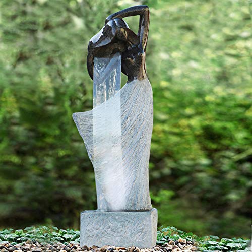 GARTENBRUNNEN BRUNNEN Dancing Lady mit LED-Licht 230V ZIERBRUNNEN VOGELBAD Wasserfall GARTENLEUCHTE TEICHPUMPE - SPRINGBRUNNEN WASSERSPIEL für Garten, Gartenteich, Terrasse, Teich, Balkon von Amur