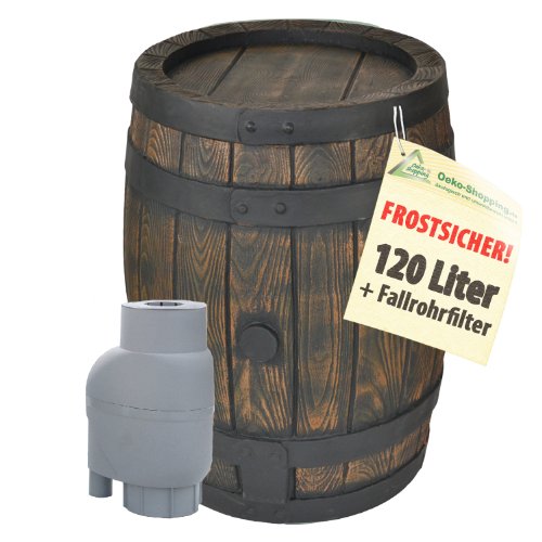 AMUR REGENTONNE EICHENFASS 120 Liter Inkl. Regensammler REGENFASS Wasserfass REGENWASSERTONNE Wassertonne - FROSTSICHERES Gartenfass für Regenwasser u.v.m. in Holz-Optik aus robustem PE-Kunststoff von AMUR