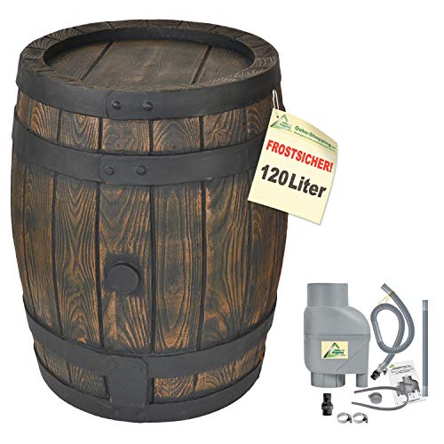 AMUR Regentonne Eichenfass 120l Regenfass Wasserfass Regenwassertonne Wassertonne Gartenfass für Regenwasser u.v.m. in Holz-Optik aus robustem PE-Kunststoff von AMUR