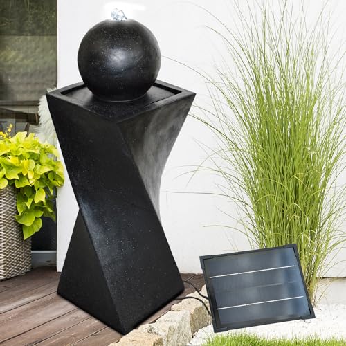 Solar Gartenbrunnen Brunnen Solarbrunnen Zierbrunnen Wasserfall Gartenleuchte Teichpumpe für Terrasse, Balkon (Granit Black-3 mit LED Light) von AMUR