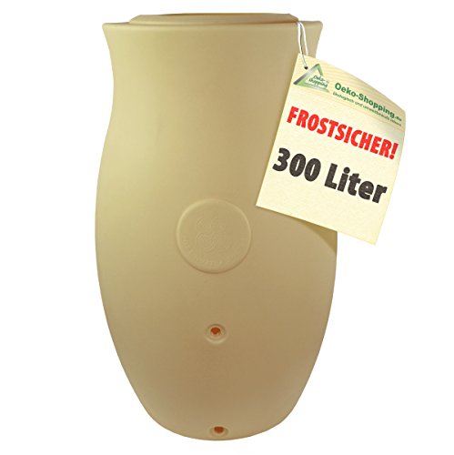 Amur Sonderpreis! REGENTONNE REGENFASS WASSERFASS GARTENFASS REGENWASSERTONNE Maja AMPHORE mit Pflanzschale und Füllstand-Schlauch (300L - Beige-gelb) von Amur