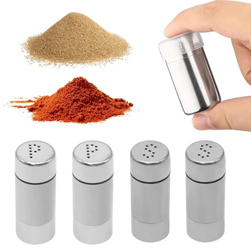 4 Stück Mini Salzstreuer, 5ml Salzstreuer Klein, Edelstahl Salz und Pfefferstreuer mit Deckel, Geeignet für Restaurants, Camping und Grill Im Freien von Amusingtao