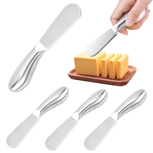 Amusingtao 4 Stück Buttermesser, Edelstahl Buttermesser, Brotzeitmesser Set Brot Creme Messer Marmeladenmesser Und Butter-Käse-Spatel für Sahne Und Käse(13.5 Cm, Silber) von Amusingtao