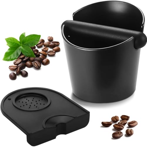 Kaffeeklopfbox Set mit Stopfmatte, 12,4 cm Klopfbox für Espresso, Kaffeebehälter, rutschfester Kaffeesatz Abklopfbox & Tampermatte Zubehör von Amusingtao