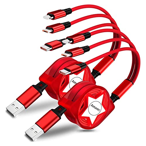 Amuvec Multi 3 in 1 Ladekabel, [3A/1M/2Stück] Einziehbares Universal USB Kable mit iP Typ C Micro USB Anschluss, für Android Galaxy S22 S21 S10 S9 A52 J7, Huawei, Xiaomi, Oneplus, Sony, PS4, LG, Moto von Amuvec