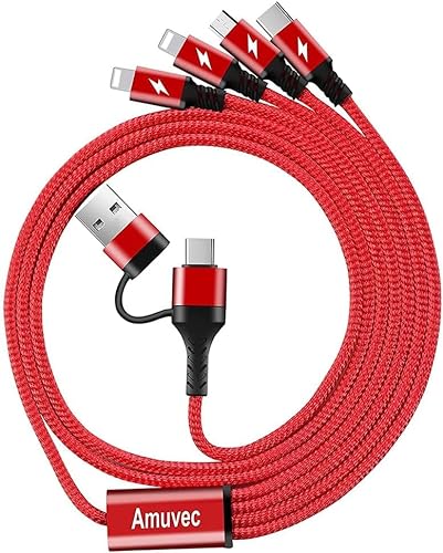 Amuvec Multi USB Kabel 3A 1,2M, USB A/USB C auf 4 in 1 Nylon Mehrfach Universal Ladekabel mit 2iP Typ C Micro USB, für iPhone, Samsung Galaxy S22 S20 S10 S9 A51, Huawei, Sony, Nokia, Moto, Xiaomi, LG von Amuvec