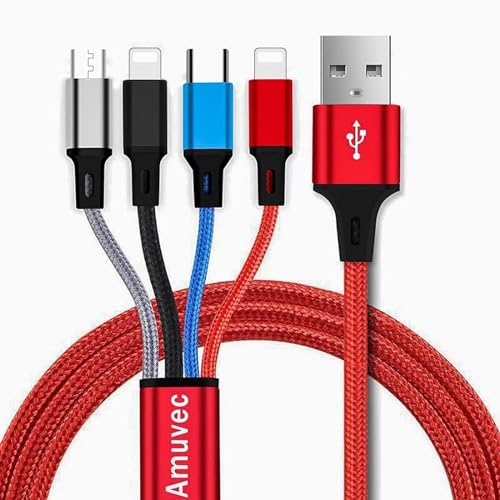 Amuvec Multi USB Kabel 3A, 4 in 1 Nylon Braided Universal Ladekabel mit 2*iP Typ C Micro Anschlüsse, für Phone, Samsung Galaxy S24 S23 S22 S21 S20 S9, Huawei, Moto, Xiaomi, LG, Sony, PS4 von Amuvec